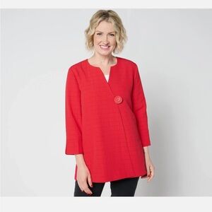 GRAVER Susan Graver Textured Woven Swing Jacket-Scarlet Ruby-Medium-NEW-A654251